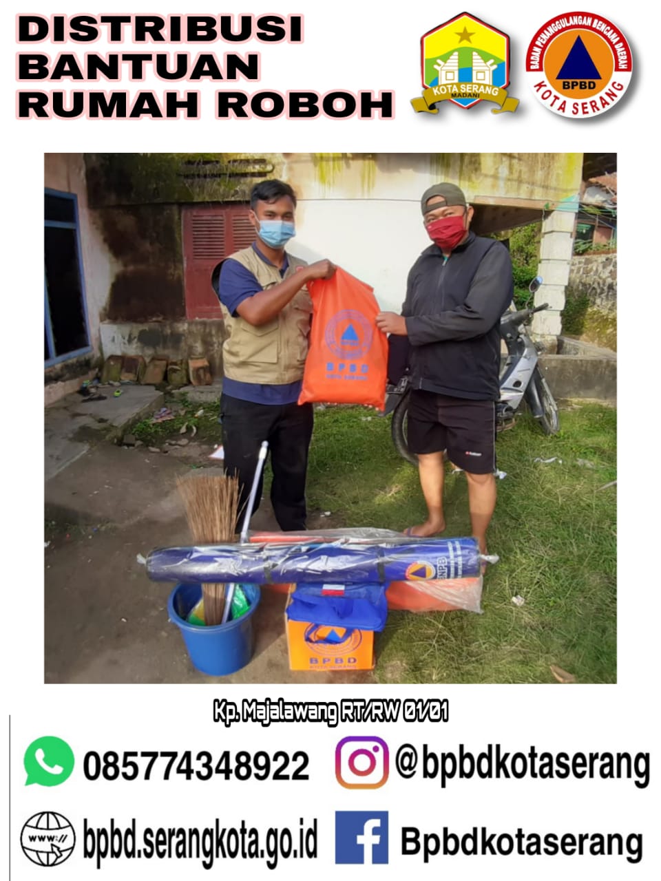 Pendistribusian Bantuan Logistik untuk Korban Bencana Angin Kencang yang mengakibatkan Rumah Roboh Hari Kamis 11 Februari 2021 Jam 13.00 WIB