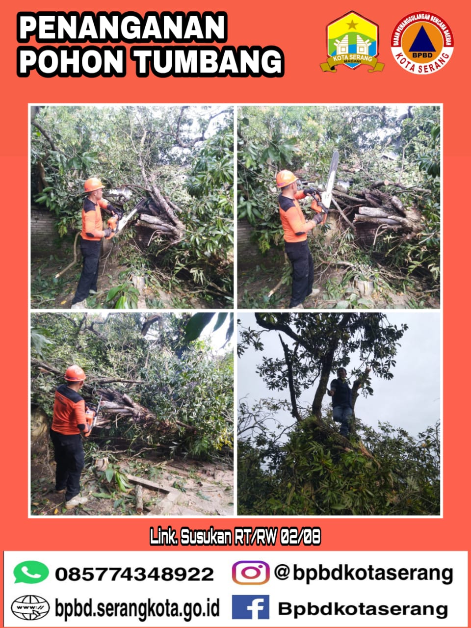 melakukan assesment dan penanganan pohon tumbang akibat cuaca ekstrem  pada Hari : Kamis, 01 April 2021  Jam : 02.00 WIB di Link. Susukan  RT/RW 02/08  Kel. Penancangan Kec. Cipocok