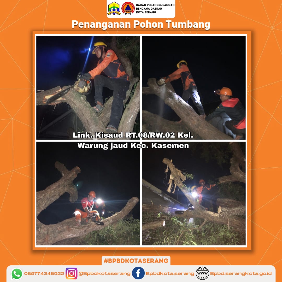 Penanganan Pohon Tumbang Menimpa Rumah Yang Di Sebabkan Faktor Alam (Hujan disertai Angin kencang) Di Wilayah Kota Serang