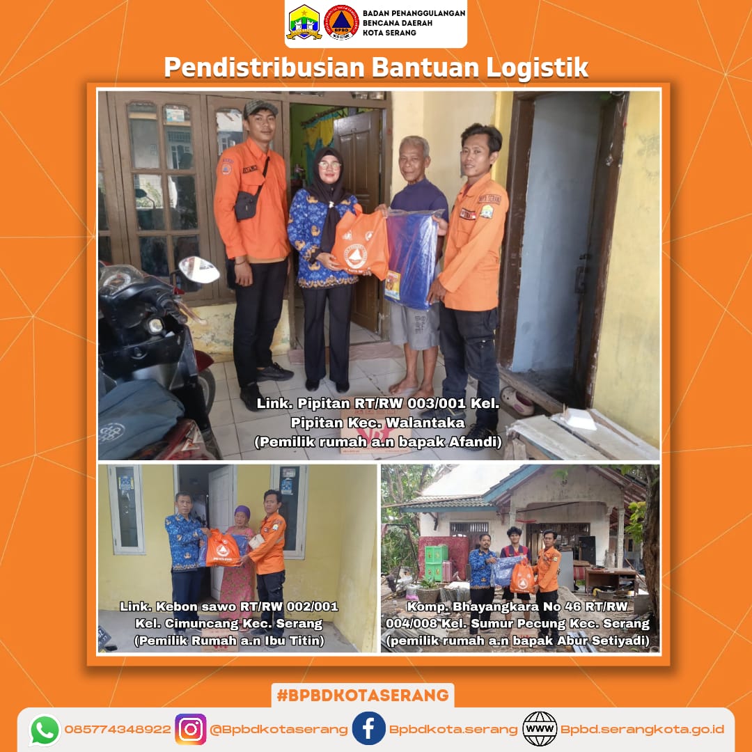 Pendistribusian 3 (Tiga) Bantuan Logistik Untuk Korban Rumah Roboh Di Wilayah Kota Serang