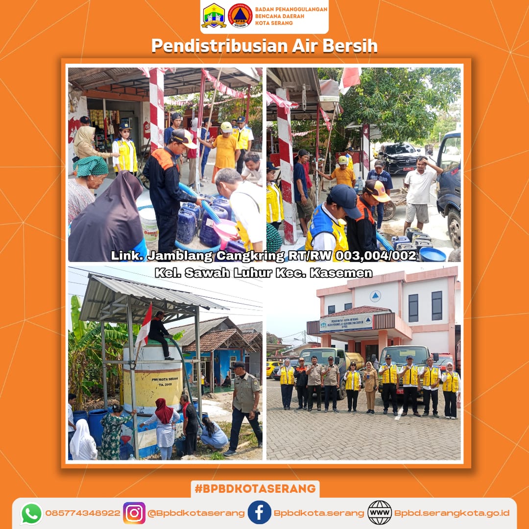Pendistribusian air bersih untuk korban Kekeringan (Krisis Air Bersih) Di Link. Jamblang Cangkring Kec. Kasemen